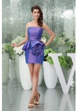 Mini-length Strapless Rolling Flowers Taffeta Prom Dress for Ladies