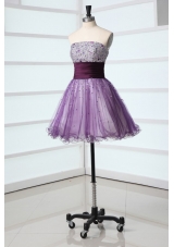 Mini-length Lilac Organza Prom Nightclub Dress with Sequin Bust