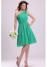 Turquoise One Shoulder Knee-length Chiffon Prom Cocktail Dress