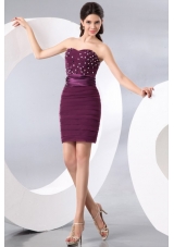 Short Column Purple Sweetheart Beading and Ruching Prom Dress