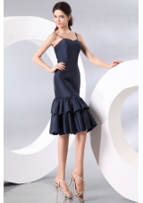 Navy Blue Spaghetti Straps Knee-length Prom Graduation Dress on Sale