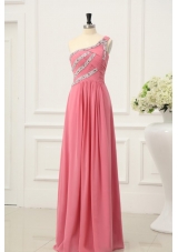 New Style One Shoulder Watermelon Red Prom Dress with Beading