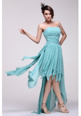 Aqua Blue Chiffon High Low Prom Dress with Layers and Ruches