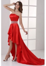 Sweetheart High-low Red Empire Prom Celebrity Dress with Beading