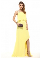 Light Yellow Chiffon High-low Prom Dress with One Shoulder Beading