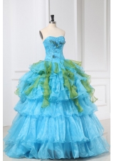 Lovely Aqua Blue and Green Ruffles Organza Quinceanera Dress
