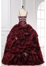 Pretty Burgundy Spaghetti Straps Quinceanera Dress For Little Girls