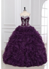 Ball Gown Dark Purple Quinceanera Dress with Appliques and Ruffles