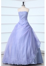 Simple Style Lavender Strapless Appliques Decorate Quinceanera Dress