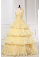 Pretty Light Yellow One Shoulder Quinceanera Dress For Girls