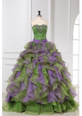 Multi-color Organza Sweetheart Beading and Ruffles Quinceanera