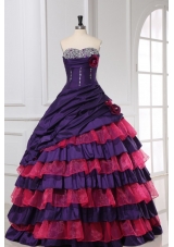Red and Purple Sweetheart Beading Ruffled Layers Quinceanera Dress