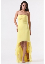 Sweet Strapless Yellow High-Low Prom Dress For Graduation Party