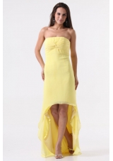 Sweet Strapless Yellow High-Low Prom Dress For Graduation Party
