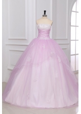 Sweet Baby Pink Strapless Appliques Floor Length Quinceanera Dress