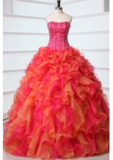 Lovely Strapless Red and Orange Red Quinceanera Dress