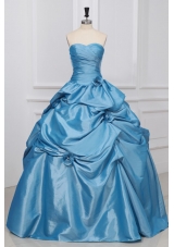 Light Blue Sweetheart Hand Made Flowers Taffeta Quinceanera Dress