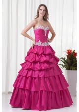 Sweetheart Fuchsia Taffeta Tiered Floor-length Quinceanera Gowns