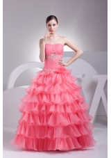 Ruche and Appliques Ruffled Layers Organza Quinceanera Gowns
