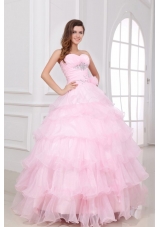 Baby Pink Ruffled Layers Puffy Organza Quinceanera Party Dresses