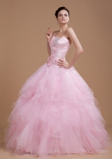 Strapless Ruffles and Sequins Baby Pink Tulle Quinceanera Dresses