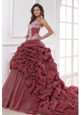 Spaghetti Straps Pick Ups and Appliques Wine Quinceanera Gown