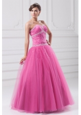 Sweetheart Hot Pink Beaded Tulle Floor-length Quinceanera Dress