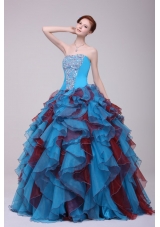 Ball Gown Strapless Beaded and Ruffled Two-tone Quinceanera Dress