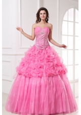 Pink Sweetheart Quinceanera Dress with Appliques and Rolling Flowers