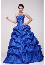 Sassy Beading Bowknot and Pick Ups Blue Taffeta Sweet 16 Dress