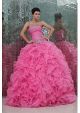 Organza Ball Gown Strapless Floor-length Ruffled Quinceanera Dresses