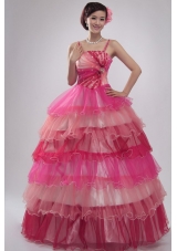 Spaghetti Straps Ruffled Layers Organza Quinceanera Party Dress