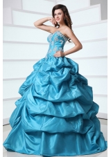 Floral Appliques and Pick Ups Aqua Blue Taffeta Sweet 16 Dresses