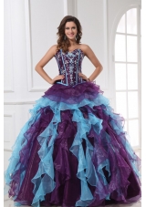 Sweetheart Neckline Purple and Blue Organza Sweet 15 Dresses