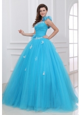 Applies Ruche and Ruffles Tulle Quinceanera Party Dresses in Blue