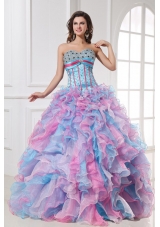 Colorful Ruffles and Sequins Organza Quinceanera Party Dresses