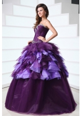 Purple Sweetheart Sweet Sixteen Dresses with Beading and Ruffles