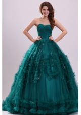 Elegant Teal Color Beaded Sweetheart Quinceanera Dresses