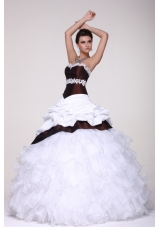 White and Brown Organza and Taffeta Ruffled Sweet 16 Dresses