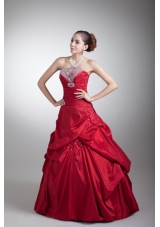 Strapless Beading and Pick Ups Red Taffeta Dresses for Sweet 15