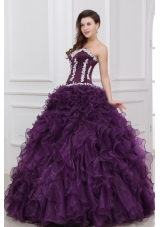Ruffled One Shoulder Appliques Tulle Dresses for Quince in Blue