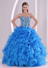 Teal Blue Beautifu Sweet 15 Dress with Fuffles and Beading Ball Gowns for You