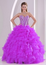 Popular Sweetheart Organza 2014 Fuchsia Quinceanera Gowns