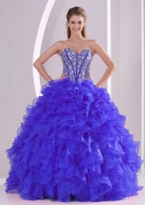 Recommand Sweetheart Ruffles and Beaded Decorate Blue Quinceanera Gowns