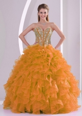 Orange Sweetheart 2014 Hot Sell Quinceanera Gowns with Ruffles and Beading