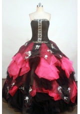 Exquisite Ball Gown Strapless Floor-length Fuchsia Organza Appliques Quinceanera dress
