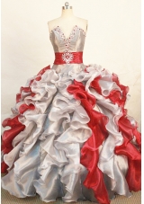 Gorgeous Ball Gown Strapless Floor-length Sliver Organza Beading Quinceanera Dress