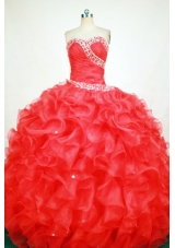 Gorgeous Ball Gown Sweetheart Floor-length Red Organza Beading Quinceanera dress