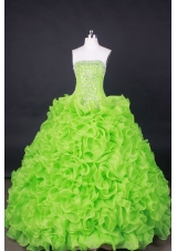 Popular Ball Gown Strapless Floor-Length Orangza Spring Green Beading Quinceanera Dresses