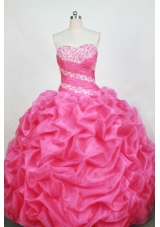 Romantic Ball Gown Sweetheart Floor-length Rose Pink Organza Beading Quinceanera dress